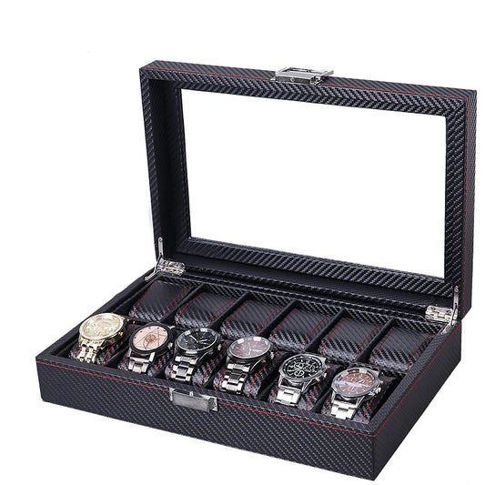 12 Watch Carbon Fiber Leather Watch Box